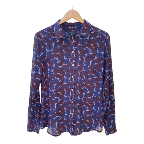Ann Taylor Navy & Plum Floral Button-Down Sheer Blouse Size Small - Picture 1 of 11